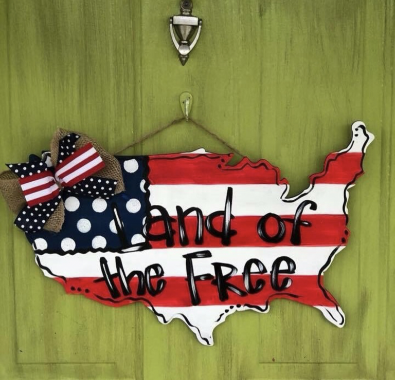 Land of the Free USA stars stripes door hanger