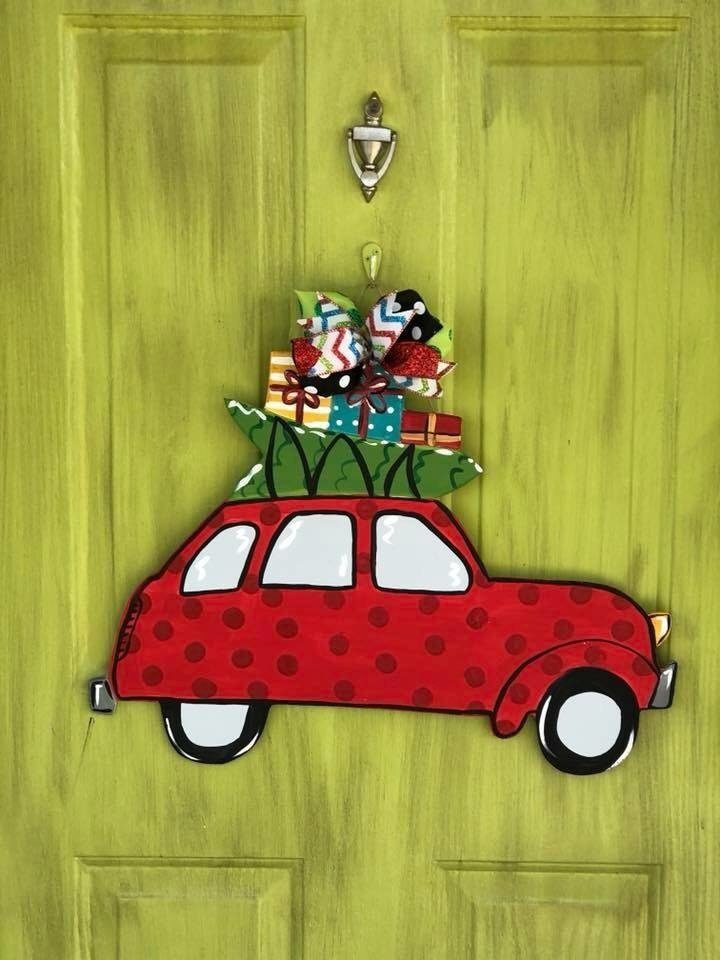 Station Wagon Car Holiday Tree Christmas Door Hanger by Southern ADOORnments