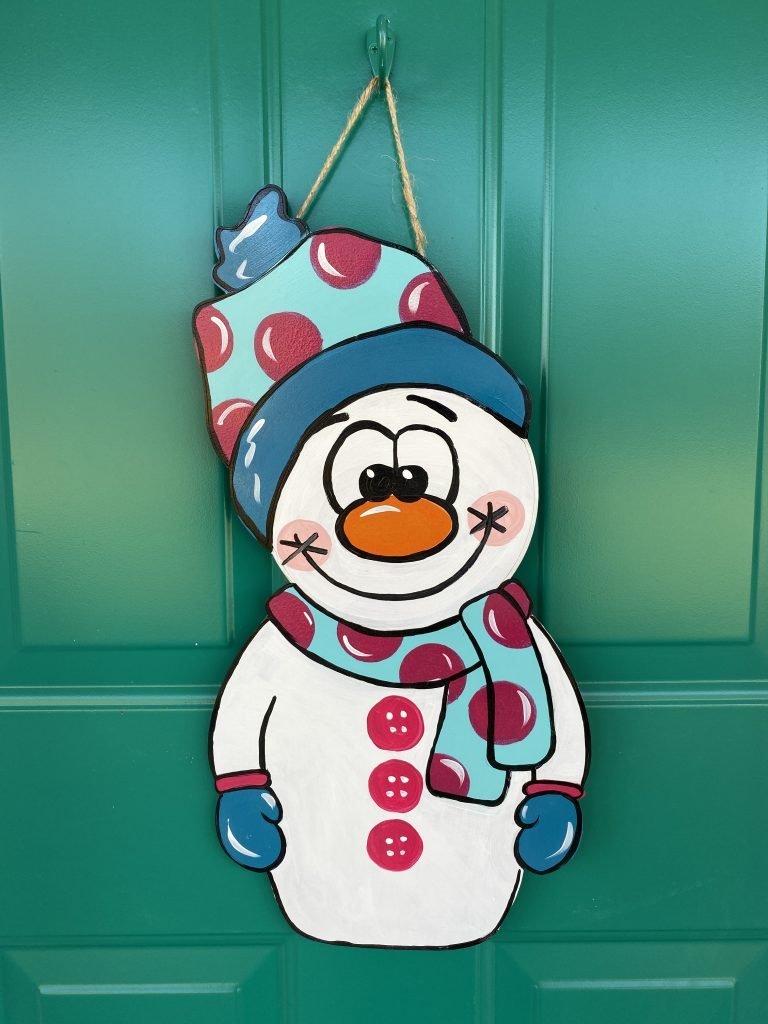 Painted Cuddly Snowman Winter Christmas Door Hanger