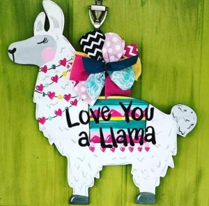 Love You a Llama Valentine's Day Painted Door Hanger