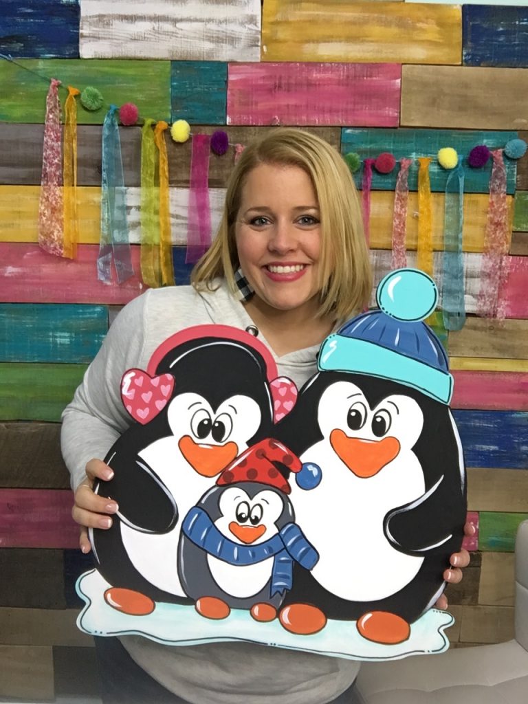 Tamara with Snowy Penguins Winter Door Hanger