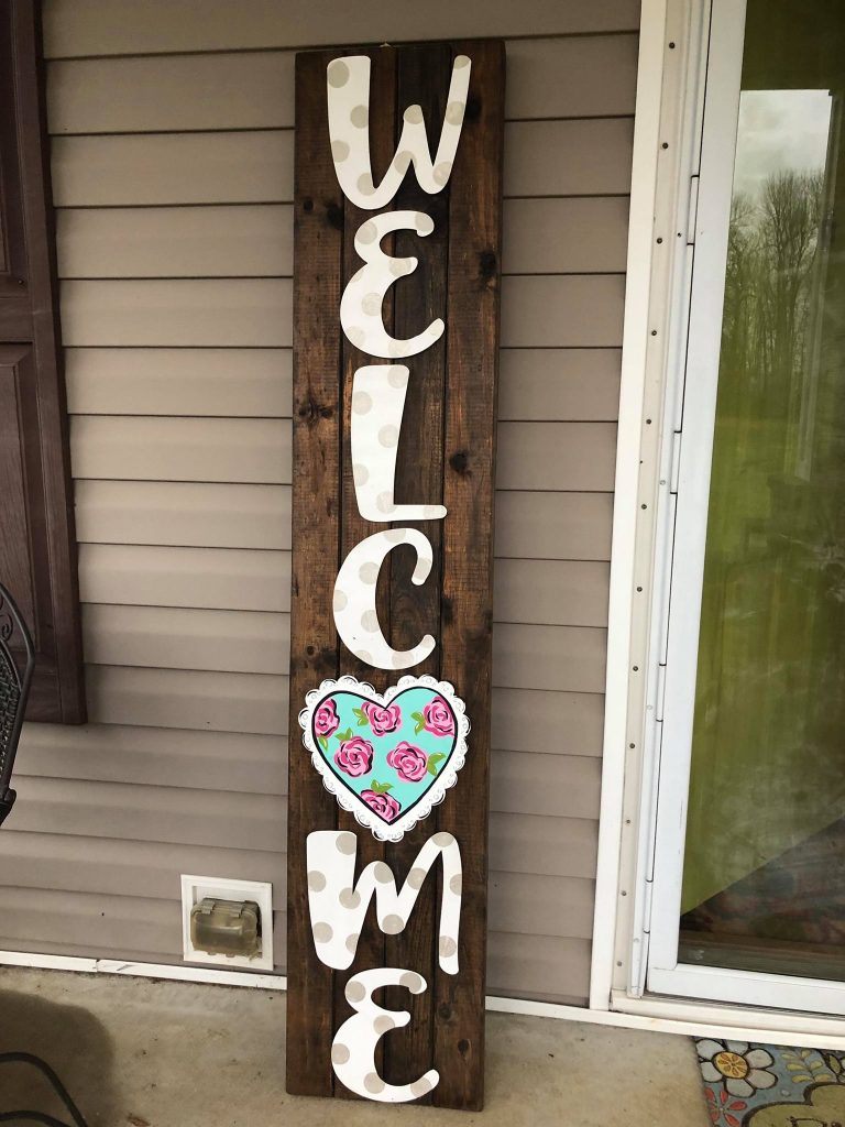 Welcome Painted Farmhouse Porch Sign with Heart
