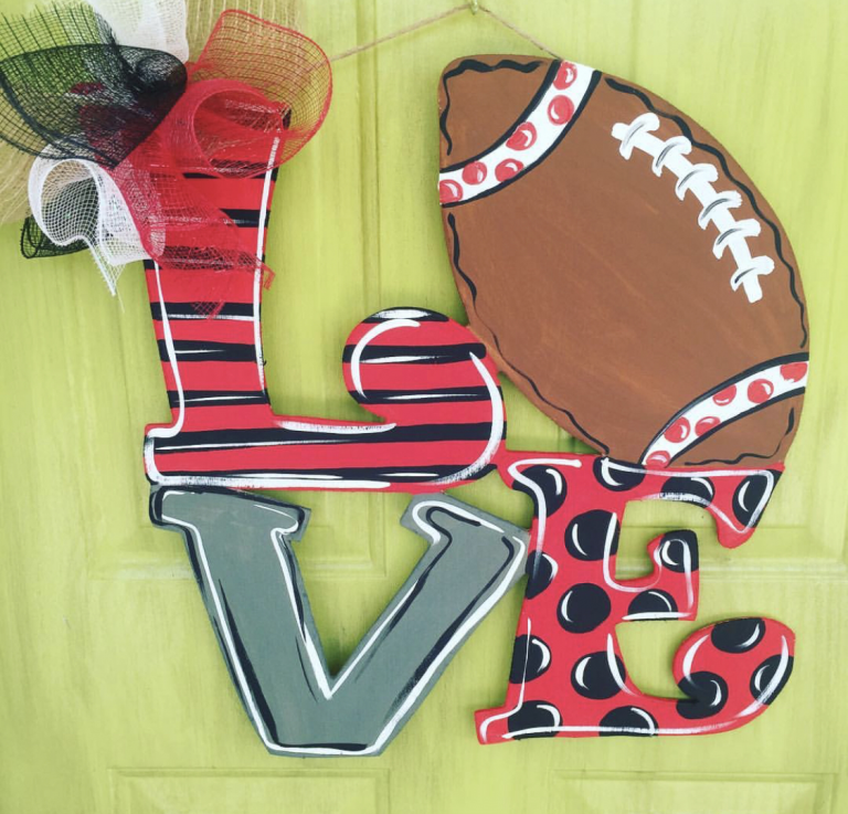 Love Football Sports Ball Painted Door Hanger by Southern ADOORnments