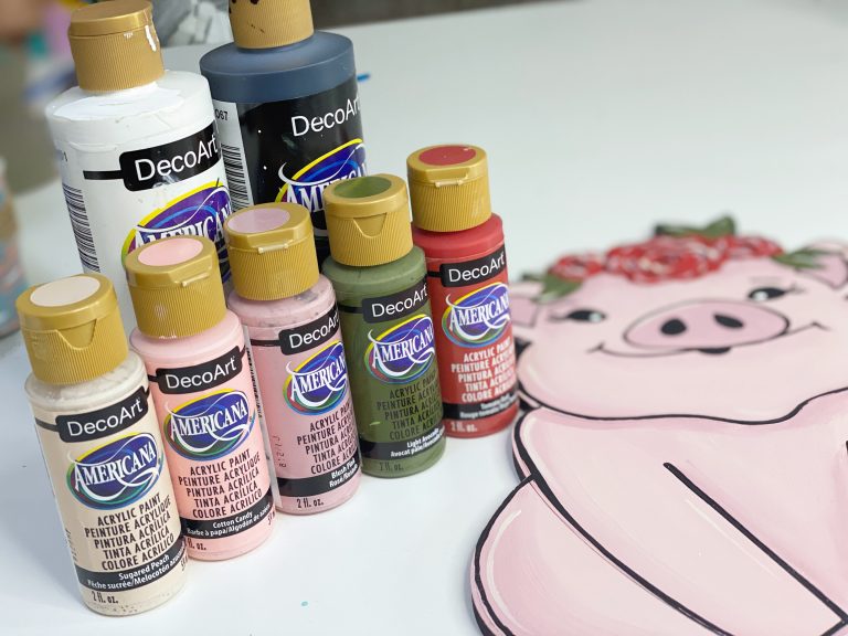deco art americana paints for cute floral pig door hanger