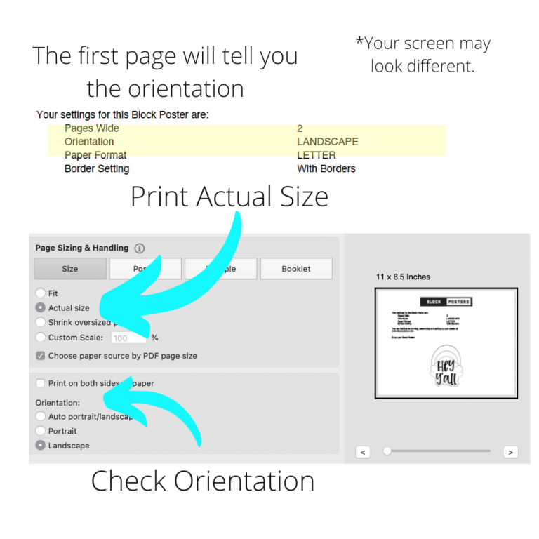 Printing settings to print template