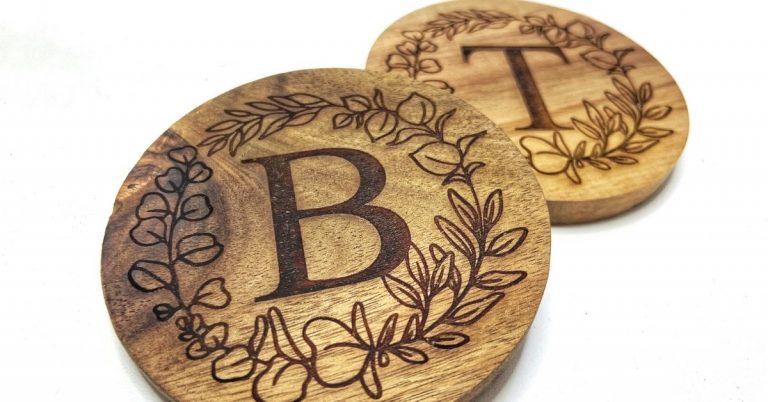 Custom wood coasters etched by the Thunder Laser