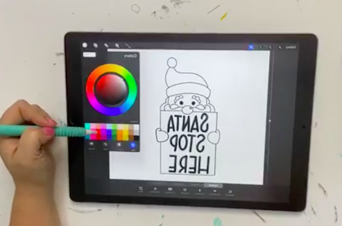 Procreate app being used to choose colors for a template