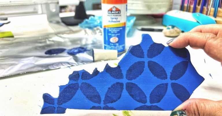 kentucky shape wooden cutout with stenciled pattern