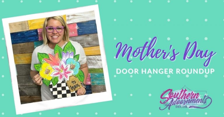 Tamara holding a door hanger - flowers for mom