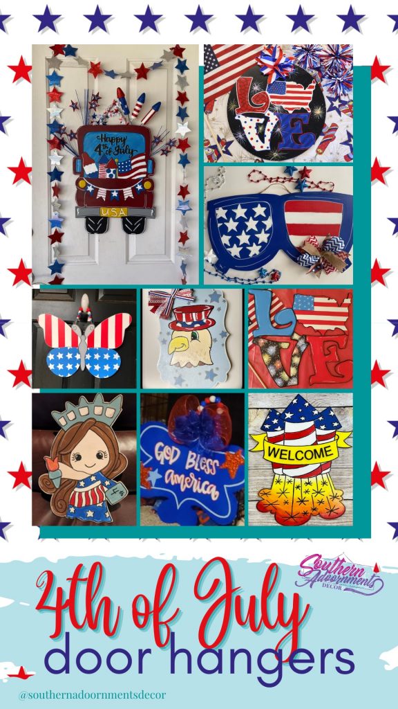 Variety of 4th of July Door Hangers painted by Southern A-Door-nments Community
