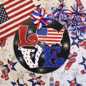 LOVE USA Door Hanger on Patriotic background