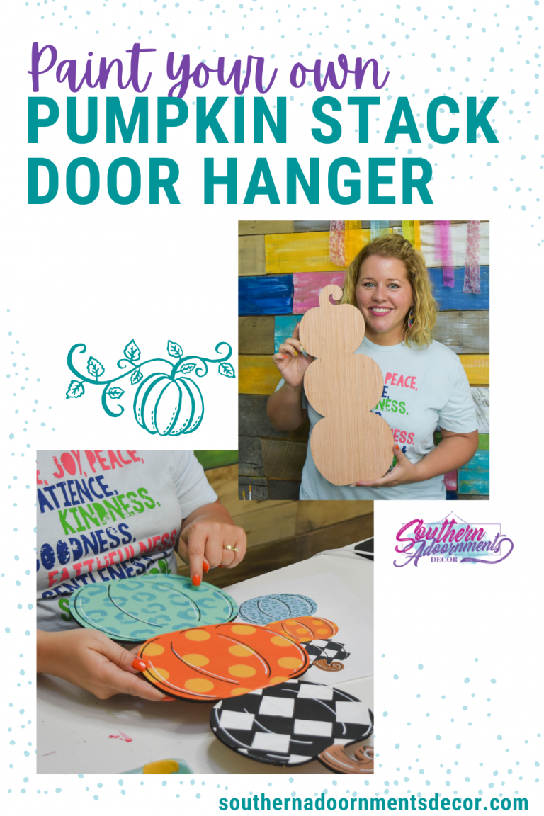 Tamara painting a pumpkin stack door hanger