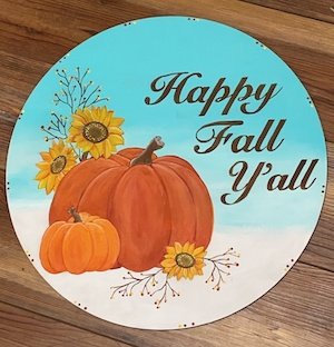 Happy Fall Y'all Door Hanger with Pumpkin and Sunflowers