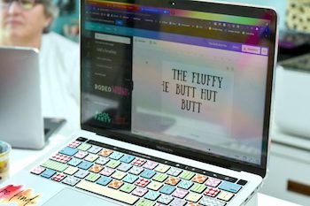 computer screen on Canva that says "the fluffy butt hut"